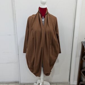 SAGA Draped Open-Front Cocoon Cardigan in Caramel Brown